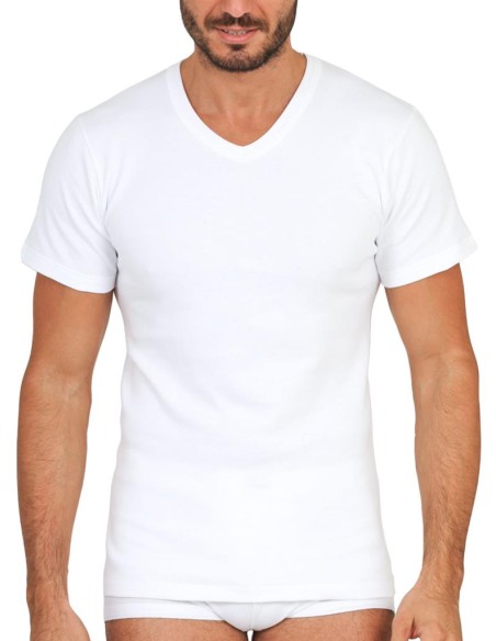 Maglia Uomo Manica Corta Cotone Felpato Scollo a V, MaRe 483